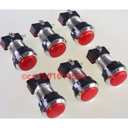 6pcs/lot 30mm Chrome Silver Arcade Round LED illuminate Buttons For Mame Multicade & Retropie 1 2 3 3B & Video Games DIY - Red