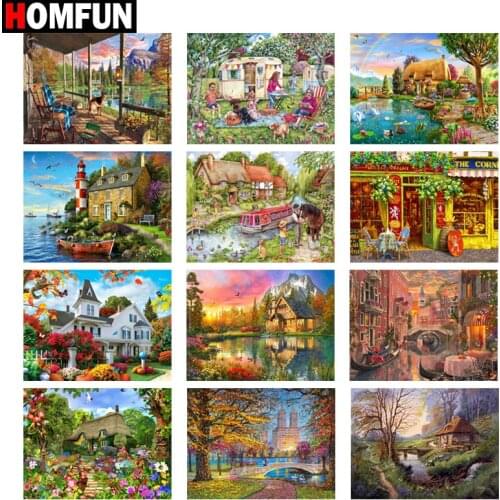 HOMFUN Diamond painting "House Street Scenery" Full Square/Round Drill Wall Decor Inlaid Resin Embroidery Craft Cross stitch