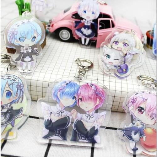 Anime Re: Life in a Different World From Zero Ram Rem Emilia Acrylic Figure pendant keychain Keyring Collection Model Toy