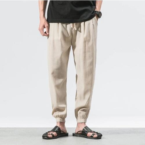 Chinese Style Harem Jogger Pants Men Cotton Linen Sweatpants Trousers Men Casual Lightweight Spring Summer Men Joggers