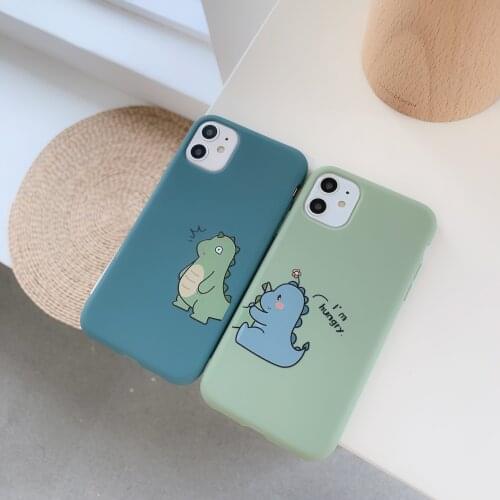 Cute Couple Dinosaur Phone Case For iPhone 12 11 ProMax XS MAX XR 7 8 6S Plus Cartoon I'm Hungry Silicone Soft Candy Cover funda