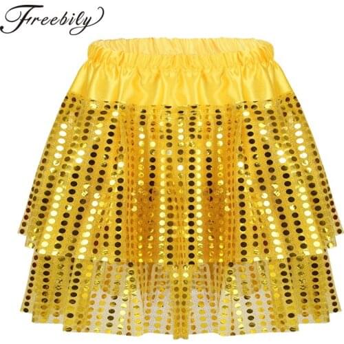 Kids Girls Sequined Elastic Waistband Tiered Dance Tutus Skirt for Latin Jazz Dancing Stage Performance Clothing Girl Dance Wear