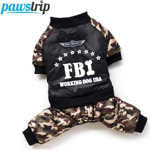 Cool FBI Pet Dog Clothes Overall Thickening Dog Puppy Jumpsuit Costume Warm Winter Clothing For Boy Dogs Ropa Para Perros