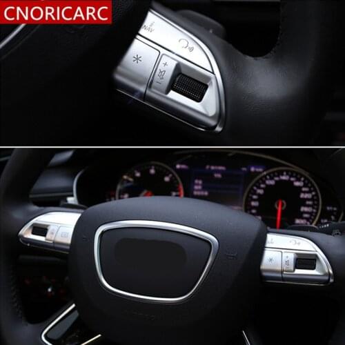 Car Steering Wheel Buttons Decorative Sequins Carbon Fiber Trim for Audi A6 S6 Seat Adjustment Button Chrome ABS Covers