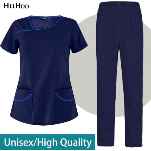 Wholesale Short Sleeve Suit Nurse Uniform Pet Grooming Dentistry Cleaning Doctor Work Scrubs Surgical Gown Solid Color Unisex