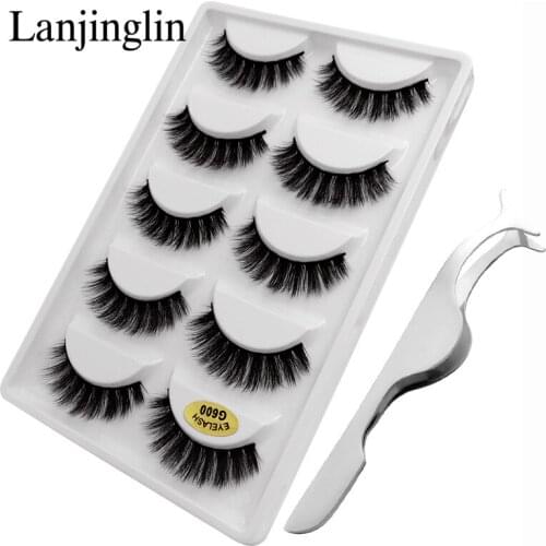 LANJINGLIN 1 kit eyelashes tweezers natural 3d mink lashes hand made makeup long false eyelash extension wholesale fake lash