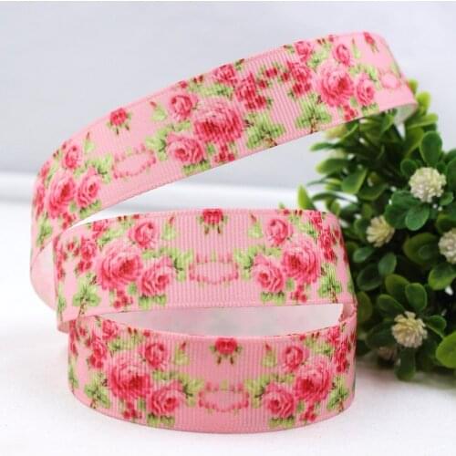 7/8'' 22MM Flowers Printed Grosgrain Ribbon, DIY HandmadeHair Accessories Material Wedding Gift Wrap 16813