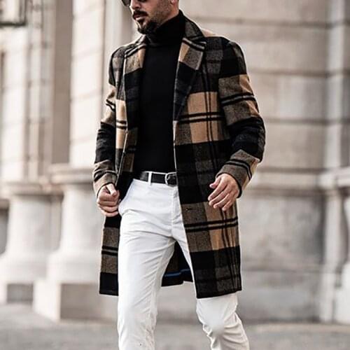Mens Coat Mid-length Print Collar Coats Autumn Winter New High Quality Mens Wool Jacket Luxurious Brand Clothing