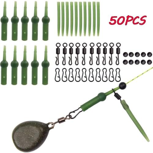 50Pcs Carp Fishing Accessories Set With Rolling Quick Change Swivels Anti Tangle Sleeves Chod Rig Buffer Tapered Tail Helicopter