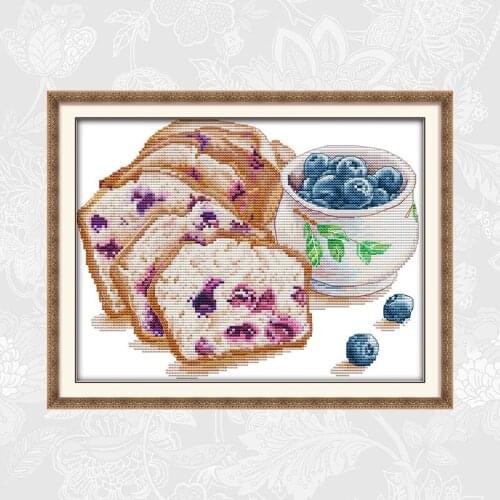Bread with Blueberries Cross-stitch Counted Fabric DIY Cross Stitch Kits Printed on Canvas 14CT 11CT Embroidery Needlework