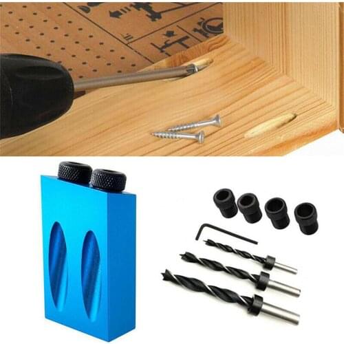 Woodworking Oblique Hole Locator Drill Bits Pocket Hole Jig Kit 15 Degree Angle Drill Guide Set Hole Puncher DIY Carpentry Tools