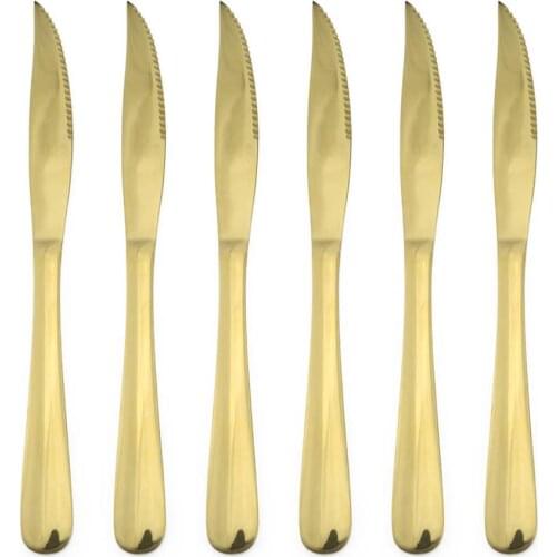 Modern Royal 6 Pcs Shiny Steak Knife Black Rainbow Blue Plates Stainless Steel Cutlery Dinnerware Set Serrated Dinner Knives Set