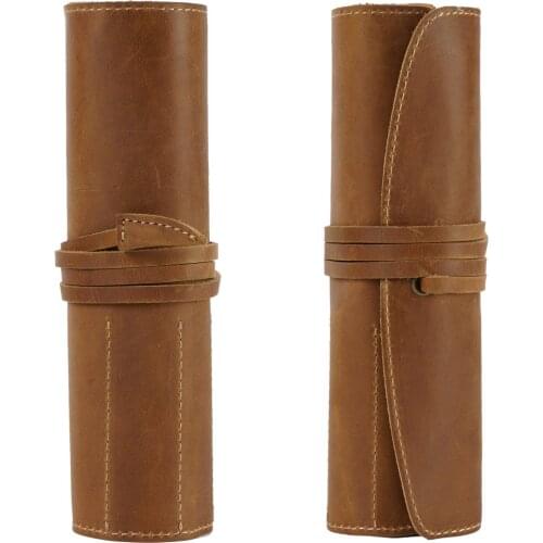 Genuine Leather Roll Pencil Case School Penal Pencilcase Large Capacity Pen Box Stationery Bag Kit Big Cartridge Pouch Supplies