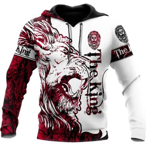 New fashion Autumn Hoodies The Red Alpha King Lion Tattoo 3D Printed Mens Sweatshirt Unisex Zip Pullover Casual sweatshirt