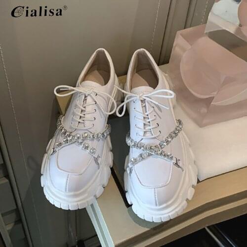 CIALISA Shoes New Fashion Chunky Heel Casual Crystal Decoration Brand Platform Pumps Autumn Winter High Heel Womens Shoes