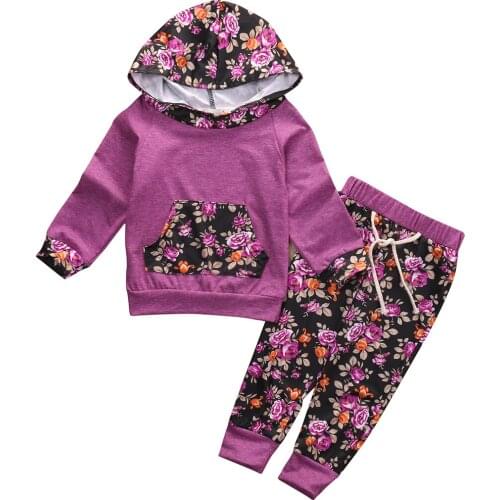 Autumn Toddler Kids Baby Boys Girls Clothes Floral Hooded Tops Coat +Pants Outfits 2PCS Sets 0-24Months