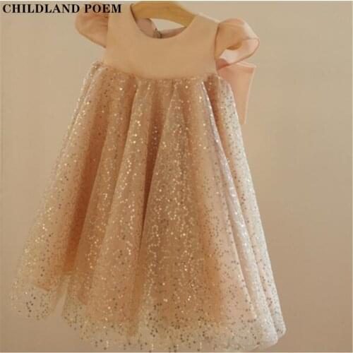 Princess Girls Dress Party Wedding Kids Dresses For Girls Short Sleeve Sequins 1st Birthday Dress Baby Baptism Christening Gown