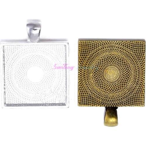 10pcs Fit 1'' INCH 25mm Square Glass Cabochon Base Setting Blank Bezel Pendant Settings Tray DIY Jewelry Findings