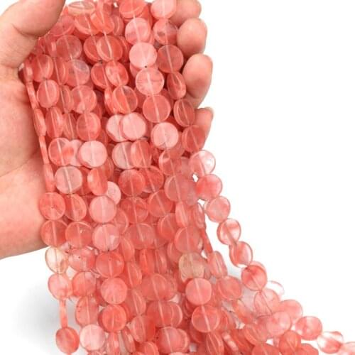 Pink Flat Round Natural Stone Beads Diy jewelry bracelets necklace Spacer loose Beads For Jewelry Making Stone Beads Wholesale