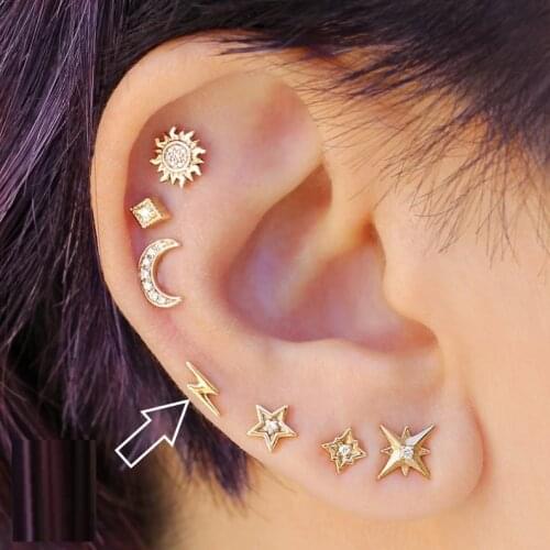 100% 925 sterling silver tiny mini small cute Lightning Bolt Stud Earring for child girl party multi piercing jewelry wholesale