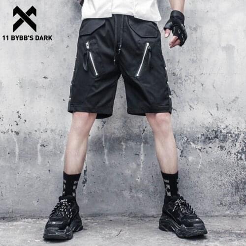 11 BYBBS DARK Summer Drawstring Zipper Button Shorts Pants Men Functional Streetwear Knee Length Elastic Waist Shorts Joggers