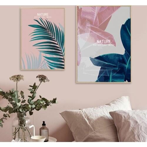 Nordic Pink Green Leaves Picture Cuadros Wall Art Poster Modern Abstract Canvas Painting Living Room Home Decor