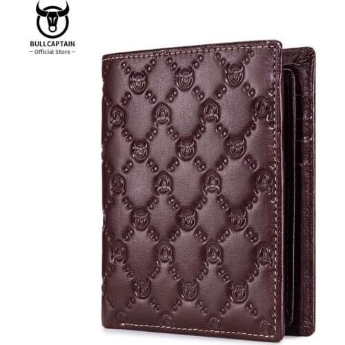 Genuine Cow Leather Mens Folding Wallet Fashion Business Plaid RFID Purse for Male Slim Photo Passport Card Holder Portefeuille