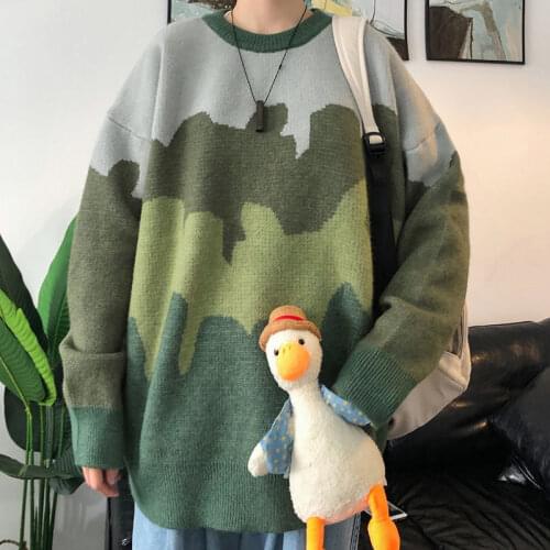 Colorblock Knit Sweaters O-Neck Women Pullover Sweater Top Lingge Winter Clothes Loose Sweaters Coat Casual 2020 Fall Female