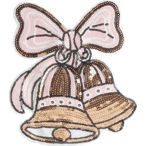 GUGUTREE embroidery Sequins big Christmas patches bell patches badges applique patches for clothing JW-33