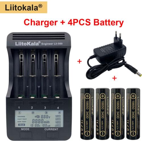 Liitokala lii500 LCD Display Battery Charger + 4pcs Liitokala 3.7v 18650 battery 3400/3500mah rechargeable batteries