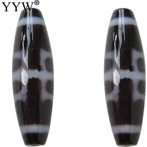 1pc Natural Tibetan Dzi Beads, Oval, two tone, Grade AAA, 12x38mm, Hole:Approx 2mm