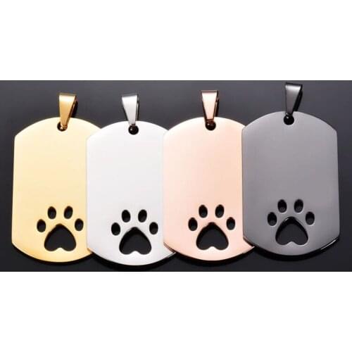 10 pcs Stainless Steel 4 Colors Dog Tag pendant Dog Pet Paw Accessories Name Blank Pet ID Tag Rectangle Necklace Jewelry
