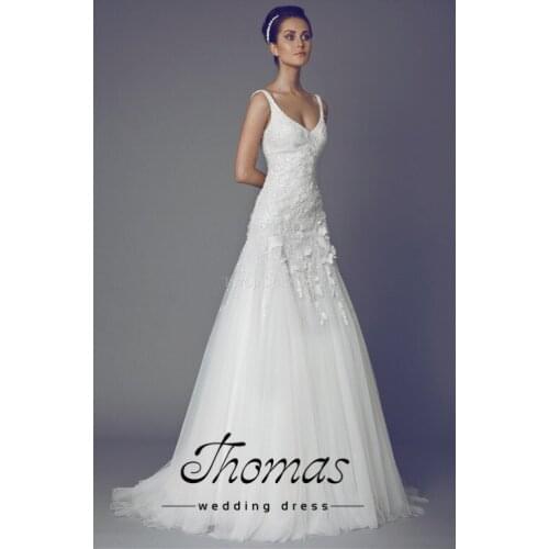 19 exquisite elegante a- gola v linha com apliques em tule branco vestidos de casamento vestidos de noiva person wedding dresses