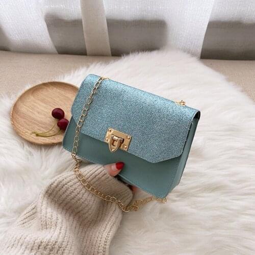 2021 Fashion Womens Shoulder Bag Glitter Sequin Chain Buckle Mini Messenger Crossbody Bag PU Leather Small Square Bag Handbags