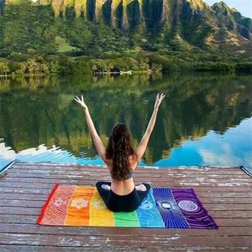 2021 Fashion Rainbow Beach Mat Bohemian Style Tapestry Outdoor Yoga Mat Beach Shawl Wrapped Blanket Bathing Towels Seat Cushion