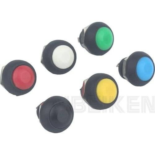 5pc/lot 12mm Plastic Micro Momentary Push Button Switch Red Blue Yellow Latching waterproof Switch For Toys
