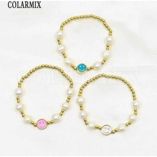 6 Pieces Handmade Gold bead Bracelet Smile Face charms Pearls bracelet accessories bracelets for women jewelry 9914