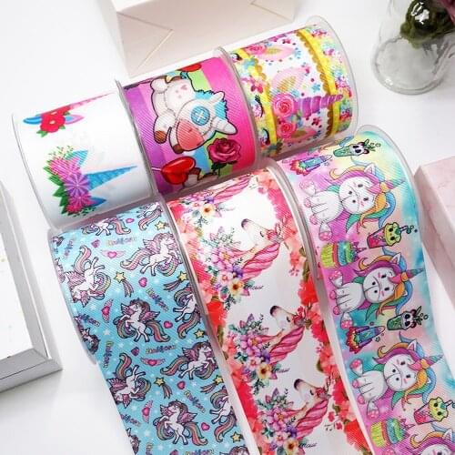 DIY Cartoon Unicorn Printed Grosgrain Ribbon For Craft Supplies Sewing Accessories 5 Yards. 30305