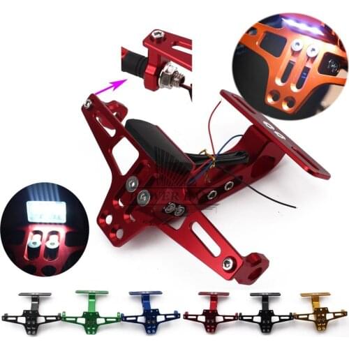 Aluminum Motorcycle Rear License Plate Mount Holder+White 6LEDS 3Wires Flash Light Universal for Honda Yamaha KTM Suzuki BMW