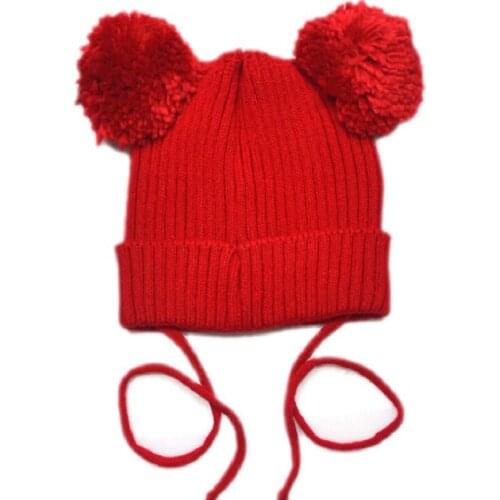 Bnaturalwell Toddler pom pom hat Knit baby toddler kids knit hats Girls hat with pom toque beanie Mouse Ear Pom Hat 1pc H005