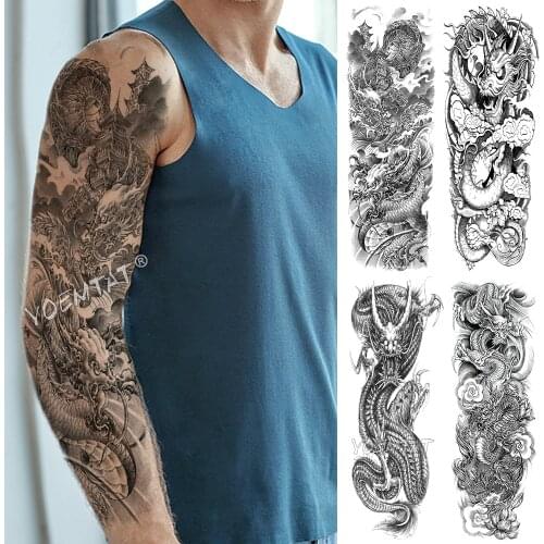 Large Arm Sleeve Tattoo Mountain Castle dragon Waterproof Temporary Tatoo Sticker Skull Majesty Men Women Full Totem Tatto