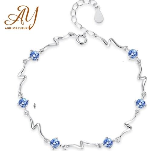 925 Silver Bracelets Full Zircon Charm Bangles Bracelets Sapphire Blue Emerald White For Women Wedding Engagement Jewelry