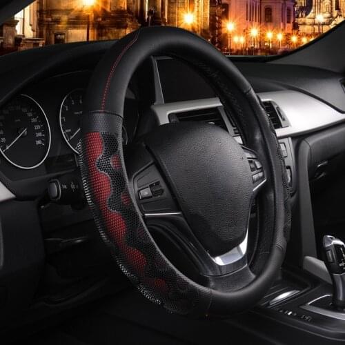 Auto Steering Wheel Cover 38CM Size PU Leather Red Wave Fashion Design Universal For Most Car Styleing