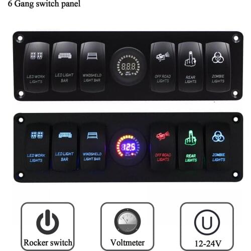 Colorful 12V 6 Gang Rocker Switch Panel Circuit Breaker LED Voltmeter RV Car Marine Boat Switch Panel Led Switch Panel Auto