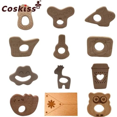 Wooden Teether Toy Baby Safe Nurse Breastfeeding Chew Training Toddler Unwaxed Beech Wooden eco-friendly Organic Baby Teether