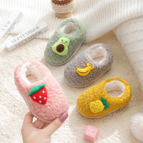 Childrens Cotton Slippers Boys Winter Anti-Slip Bag With 1-3 Year old Girls Indoor Home Cute Cartoon Baby Fruit Shoes 2021