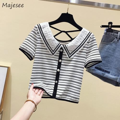 T-Shirts Women Lace Sexy Ladies Tops Fashion All-match Retro Vintage Elegant Simple Streetwear Summer Hot Soft Slim Lovely Chic