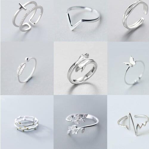 Geometric Bridal Cross Personality Rings Silver Plated Zircon Flower Branch Women Birthday Party Fine Jewelry Open Finger Ring