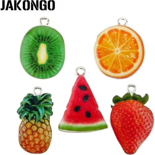 JAKONGO Silver Plated Enamel Fruit Lemon Pineapple Charms Pendants for Jewelry Making Bracelet DIY Handmade Craft 21x28mm