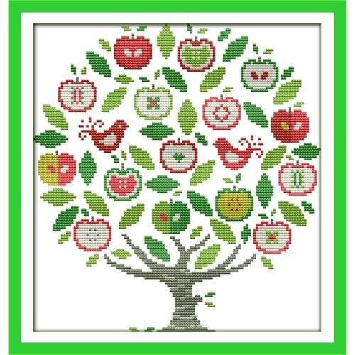 Joy Sunday The Apple Tree Chinese Cross Stitch Kits Ecological Cotton Clear Stamped Printed 11CT DIY Wedding Decoration For Home